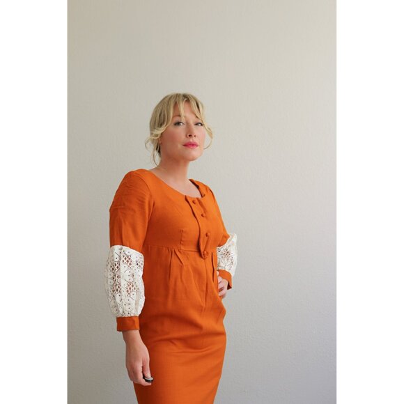 1960's Deadstock, Vintage Madison Pumpkin Dress // Women's Extra Small to Small - Picture 3 of 10